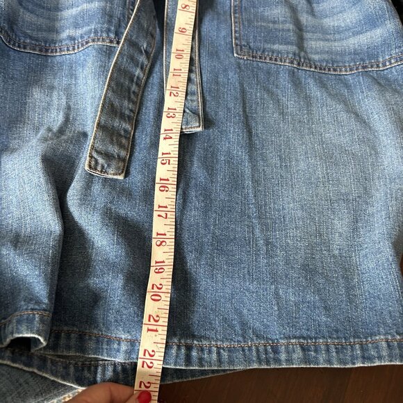 Paul Frank denim wrap skirt medium floral retro lining 70s Hippie Modest column - Picture 6 of 13